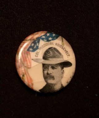 1898 Ny Governor Pinback Campaign Button Col Theodore Roosevelt Rough Rider