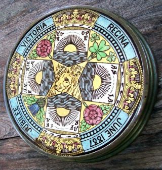JACKSON BROTHERS STOKE QUEEN VICTORIA JUBILEE CIRCULAR TILE TEAPOT STAND C.  1887 2