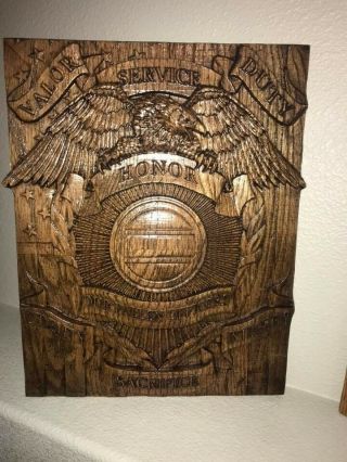 Honor Fallen Officer - Stained Red Oak Police Officer Plaque