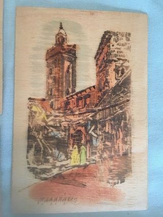 Wood Vintage Postcards Set Of (3) North Africa Hand Painted