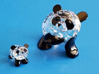 2 Signed Swarovski Crystal Panda Bears Mommy & Baby Figurines