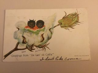 Black Americana Racist Post Card Posted 1907 Cotton
