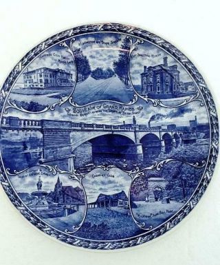 Antique Rowland Marsellus Staffordshire Souvenir Plate Flow Blue Grand Rapids Mi