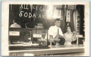 Vintage Rppc Real Photo Postcard Soda Fountain Ice Cream Parlor Interior C1910s