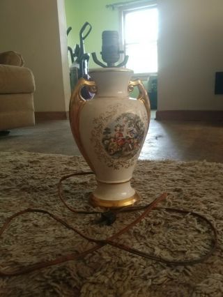 1863 Vintage Porcelain Painted Lamp George Washington And Maiden