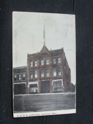 Rare Vintage Early View (1909) C.  S.  P.  S.  Auditorium & Businesses,  Owatonna,  Minn