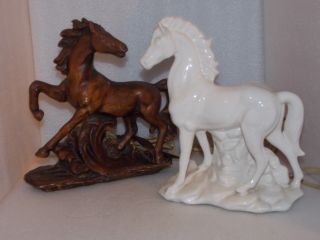 2 Vintage 1950s Horse Stallion Ceramic Tv Lamps Maddux & Lane Need Work