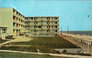 Postcard De Rehoboth Beach Boardwalk Beach Atlantic Sands Motel Pool Vintage A2