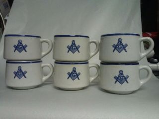 Vintage Tepco Masonic Lodge Low Coffee Mugs Restaurant Ware X 6