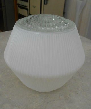 Vtg Ceiling Light Shade Only Ribbed White Glass Mid Century Modern Lamp Mcm