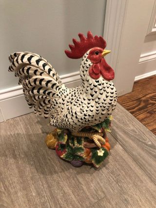 Fitz & Floyd Ceramic Rooster Figurine Retired - Black And White Feathers