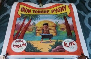 Circus Sideshow Iron Tongue Pygmy Banner Poster Print Strongest Midget