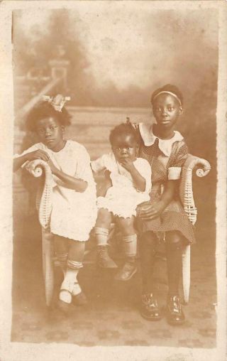 Rppc Three Children Black Americana Studio Real Photo Postcard (1924)