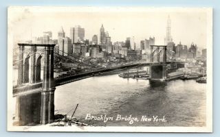 C1920s York City Vtg Photo - Brooklyn Bridge & Skyline - Same Size As Rppc