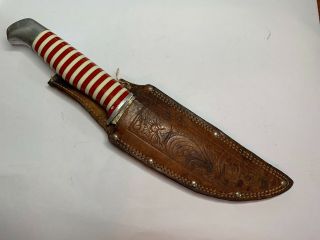 Vintage Schrade Walden Red & White Striped Handle Hunting Knife