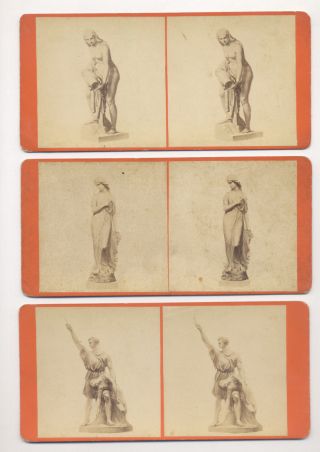 1870’s 3 Stereoviews: Classical Statues Including One Nude,  Probably Kilburn