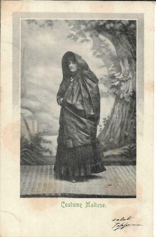 Antique Postcard Malta Costume Maltese Posted 1902 To Napoli Italy Stamp Removed
