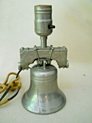Vintage J I Houck Cast Metal Liberty Bell Table Lamp Light / Pottstown Pa