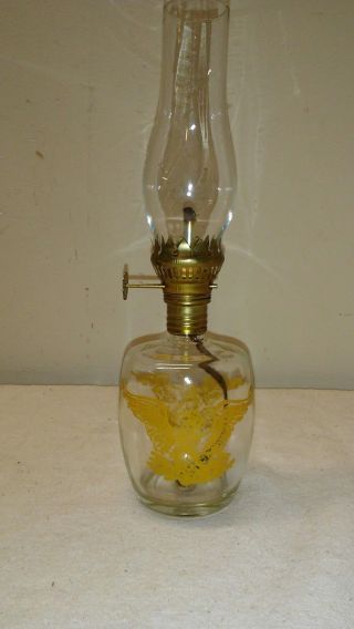 Vtg Clear Glass Oil Lamp Gold Eagle Mini Oil Lamp