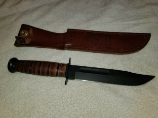 Ka - Bar Usmc Fixed Blade Knife With Leather Sheath Olean,  N.  Y.