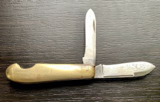 Rare Antique Keen Kutter Brass Handle 2 Blade Pocket Knife - Collectible