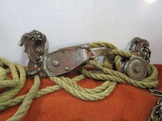Vintage Block & Tackle Durbin - Durco Wire Fence Stretcher Puller W/rope & Chain