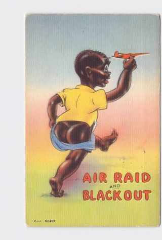 Vintage Postcard Black Americana Comic Air Raid And Blackout 3