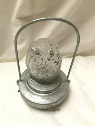 Vtg Metal Owl Lamp Collectible Glass Art Table Lamp Shade Battery Operated