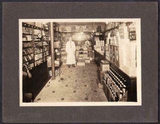 England Grocery Store Interior & Owner Antique Cabinet Photo 1890 - 1910