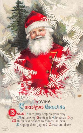 Christmas Greetings Santa Claus In Red Suit Clapsddle Vintage Postcard Jf685812
