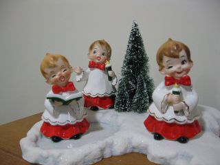 Vintage Josef Originals Figurine Japan Christmas Boys Carolers Kitschy