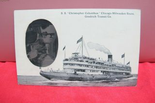 1915 Postcard S S Christopher Columbus Goodrich Transit So W/ Inserted Photo