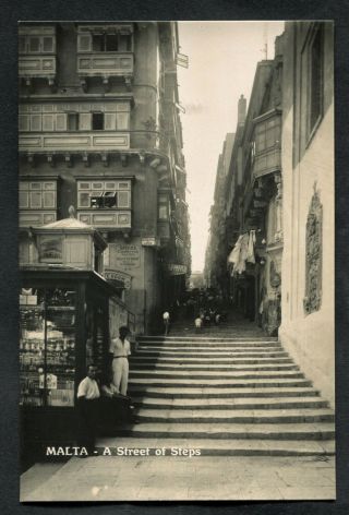 C1930s View: People,  Shop Front,  A Street Of Steps,  Malta