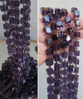 1ft Amethyst Purple Glass Bead Prism Chain Strand Part Brass Lamp Macaroni Jewel