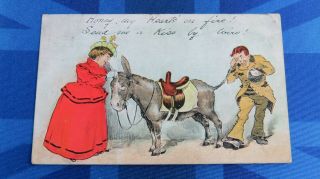 Vintage Comic Postcard 1906 Seaside Donkey Telephone Theme