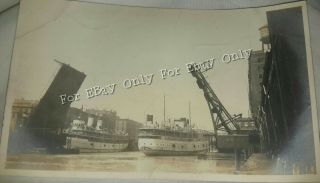 Rare Vintage Old 1907 Photo of 2 Steamers Ships Chicago River Jack Knife Bridge 2