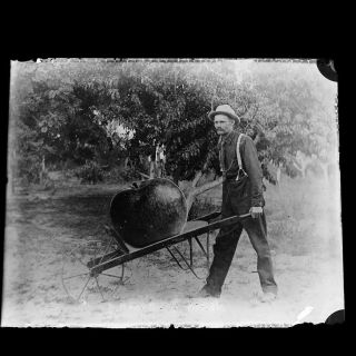 Photo Glass Plate Negative 5” X 4” Trick Photo Special Effect Farmer Giant Apple