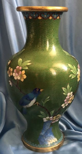 Chinese Enamel On Brass Cloisonne Flower Bird Vase Vintage Elegant Beaty