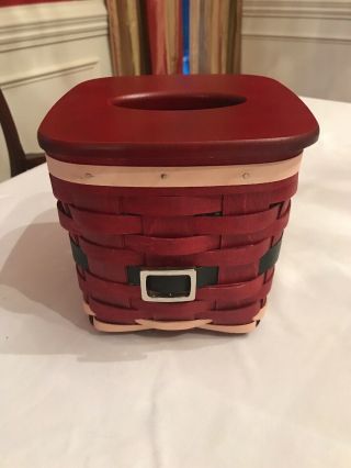 Longaberger Christmas Santa Tissue Basket With Lid And Protector