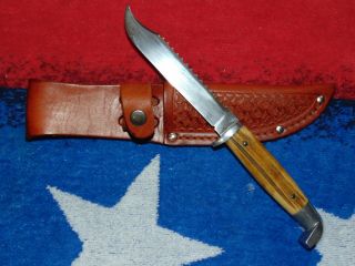 Vintage Rare Crown Queen Steel Usa Fixed Blade Hunting Knife & Sheath Near