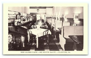Vintage Postcard Interior Alden Cafe Clinton Iowa M1