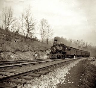 1890s Photo Glass Negative Coal Train Engine Railroad Cars Cow Catcher