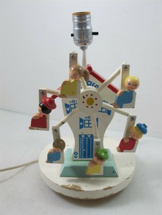 Vintage 1978 Wooden Nursery Lamp W/ Moving Ferris Wheel Music Box