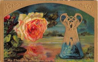 Vase By Gorgeous Yellow Rose - 1911 Pc - My Thoughts & Love Are With You - 665/9