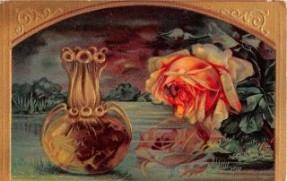 Vase By Gorgeous Yellow Rose On Old Love To All Postcard - No.  665