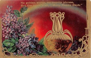Vase By Gorgeous Lilacs On Old Postcard - No.  669/2 - Rainbow Background