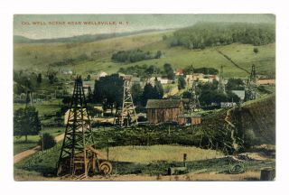 Rare Oil Well Scene Near Wellsville Ny Vintage Antique 1912 Postcard