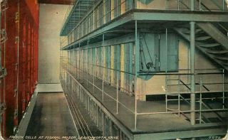 Postcard Federal Prison Cells,  Leavenworth,  Kansas - Circa 1909