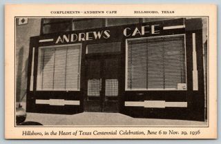 Hillsboro Texas Andrews Cafe Close Up Art Deco Centennial Celebration 1936 B&w