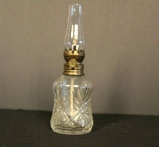 Vintage Lamplight Farms Clear Cut Glass Miniature Oil Lamp Base With Chimney